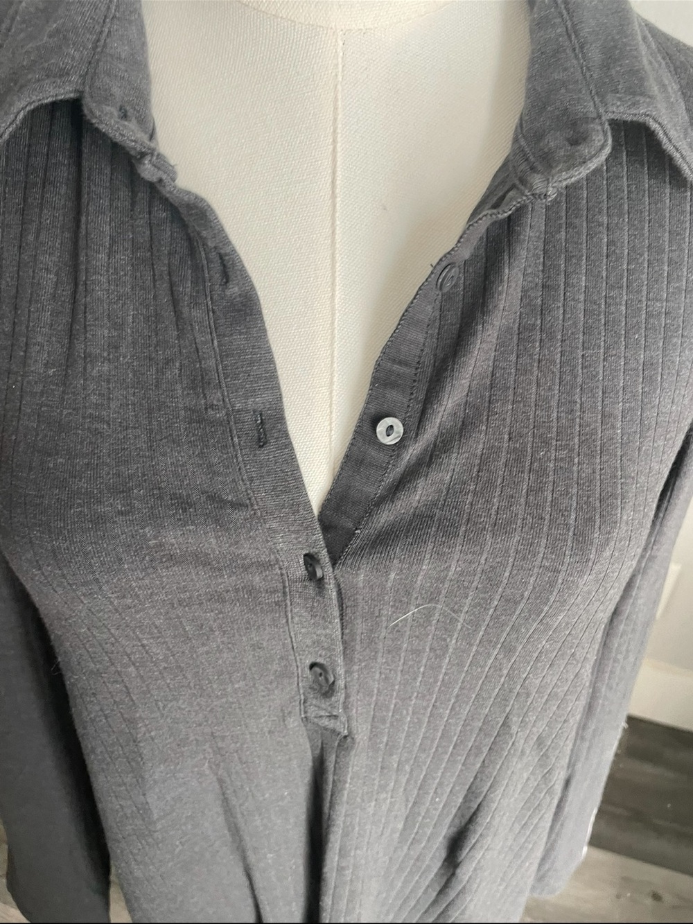 aerie Charcoal Ribbed Collared Long Sleeve Maxi Dress - Picture 4 of 6